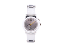 Relógio de Pulso Analógico Quartz com Led Piscante Pulseira de Resina Branco Transparente