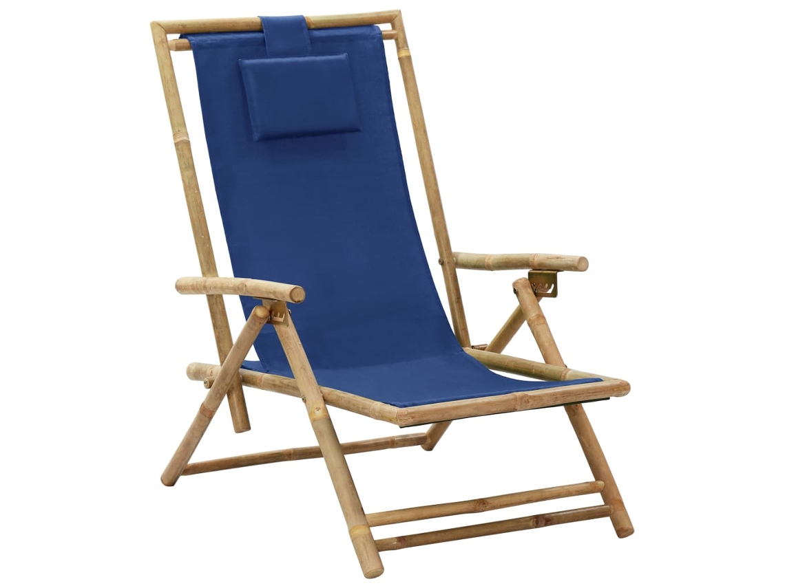 Cadeira De Descanso Reclinável Bambu E Tecido Azul Marinho Dkd Home Decor
