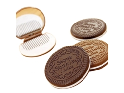 Mini espelho portátil com pente, design fofo de biscoito de chocolate, 2026, acessórios de maquiagem