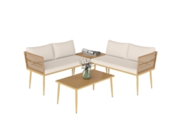 Conjunto de Lounge Externo em Rattan Pe com 2 Sofás de 2 Lugares com Almofadas e 2 Mesas de Centro, Cor Madeira ZENCORE SERVICES