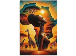 Dhbaneiok Quadro Em Tela Com Ilustração De Mulher Africana Ao Pôr Do Sol Para Decoração De Sala De Estar E
