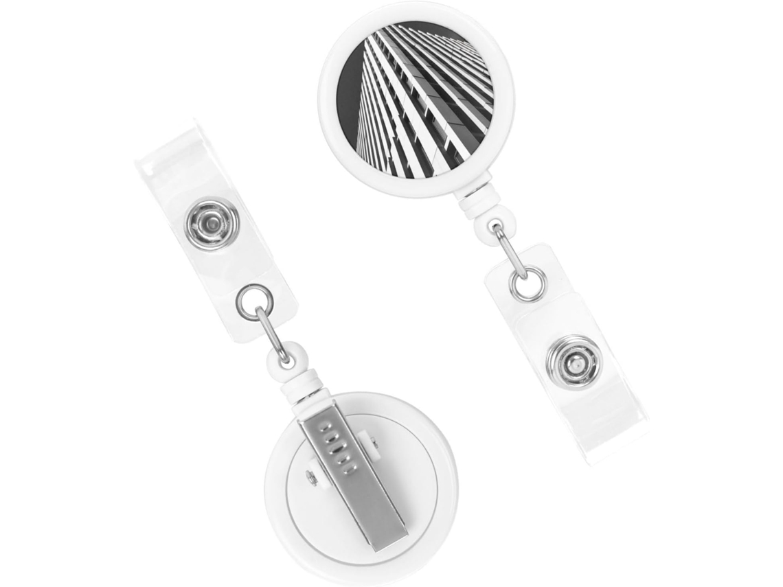 Suporte retrátil reforçado para crachá, com bobinas para identificação de edifícios em branco e listras brancas, clipes.
