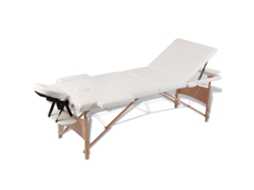Vidaxl Mesa Massagem Dobrável 3 Zonas Estrutura Madeira Branco Nata