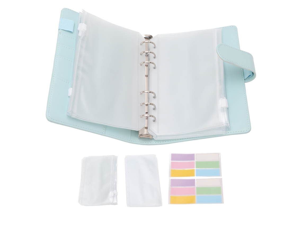 Carpeta De Orçamento A6, De Couro, Com Envelopes Para Dinheiro, De Couro Sintético, Com Bolsa E Zíper, Cor Azul