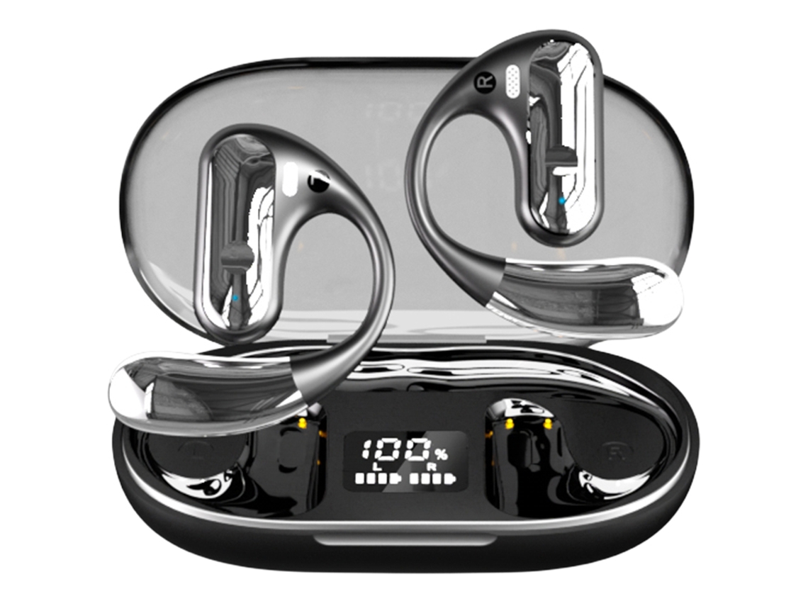(preto) Fones De Ouvido Abertos Com Microfone, Visor Led E Carregamento Rápido Usb-c.