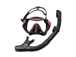 Máscara De Mergulho Com Vidro Temperado E Snorkel Seco, Conjunto Todo Preto Com Aro Vermelho, Vista Hd 180°, Antivazamento
