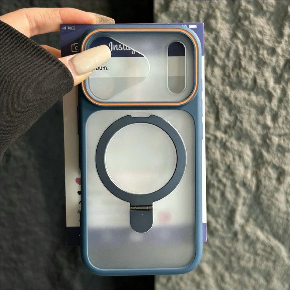 Capa Para Celular Com Suporte Magnético Dobrável Em Metal Magsafe (para Iphone 16 Plus, Azul)