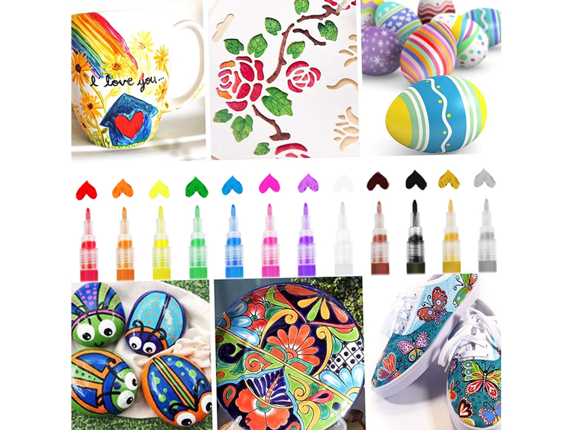 Set 12 Marcadores De Pintura Acrílica À Base De Água Com Pontas Finas De 0.7-2mm Para Diy