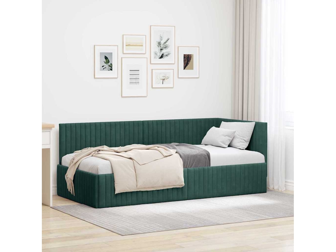 Vidaxl Estrutura De Cama De Canto Verde Escuro 90 Cm X 190 Cm Veludo