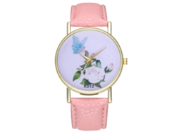 Relógio de pulso unissex Zhoulianfa com mostrador floral simples, pulseira de couro PU e mecanismo de quartzo (rosa)