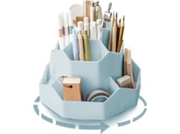 Lurelia Porta-lápis Giratório, Pack De 1, 17,8 Cm, 13 Cm, 360°, Grande Capacidade, Resistente, 9 Compartimentos, Branco, Cinzento, Rosa