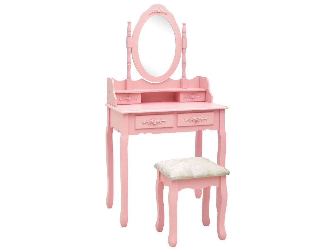 Vidaxl Conj. Toucador Com Banco 75x69x140 Cm Madeira Paulownia Rosa