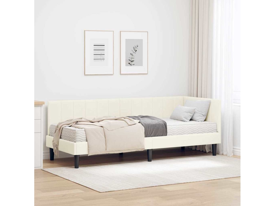 Vidaxl Estrutura De Cama De Canto Com Colchão 2 Unid. Creme Veludo