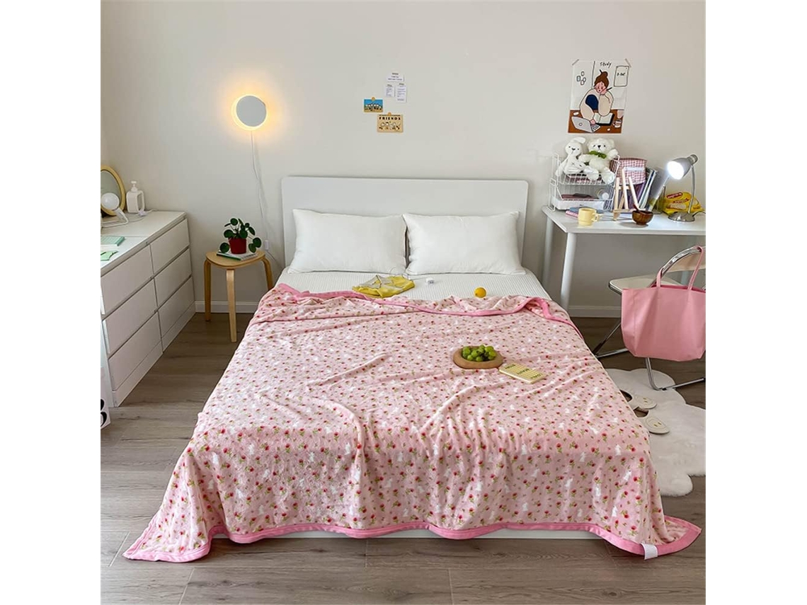 Manta de Lã Polar Inverno para Meninas da Fansu Linda Estampa Rosa Flanela Grossa Macia e Quente Cama Infantil