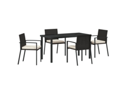 Conjunto 5 De Jantar Para Jardim  De Vidaxl Preto Rattan Sintético