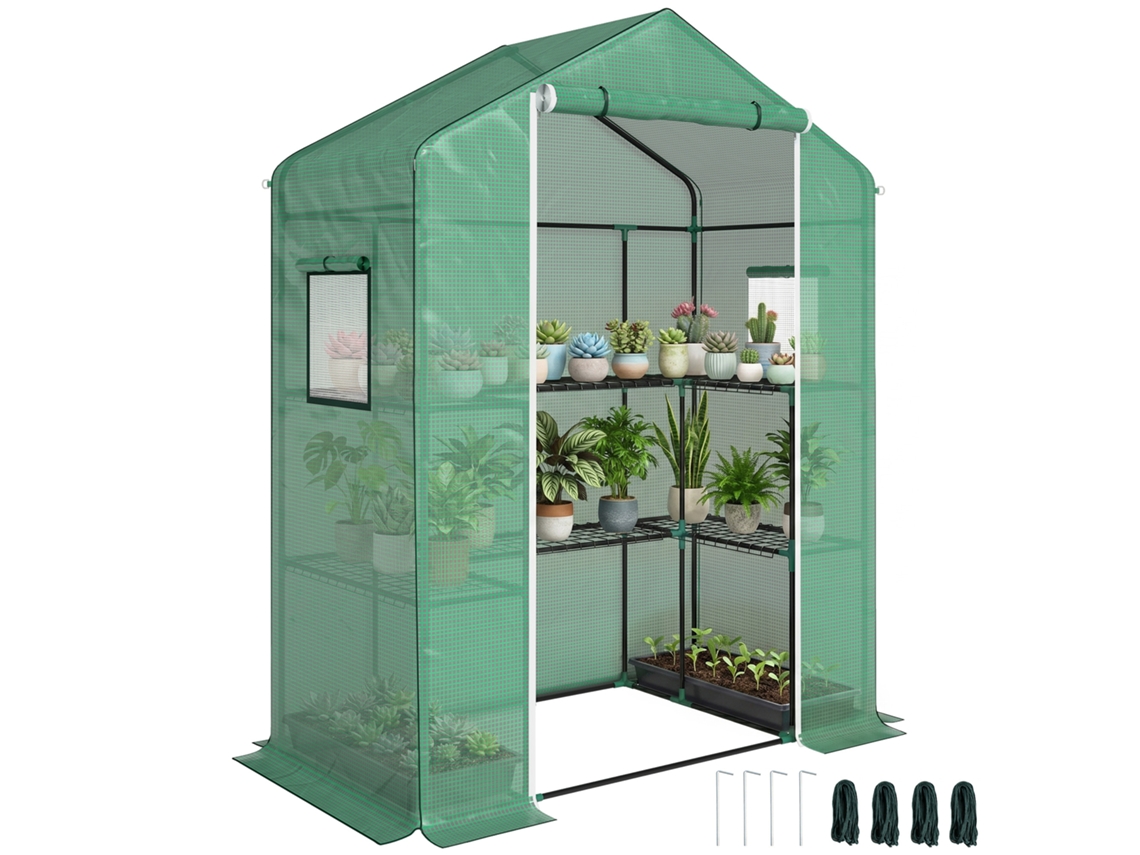 Invernadero With 1 Door 2 Ventanas And Shelves Of 2 Levels In Shape Of U For Cultivo Of Plants 140x73x190 Cm Green