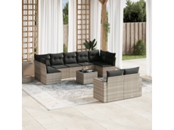 Vidaxl 10 Pcs Conj. Sofás Jardim Com Almofadões Vime Pe Cinzento-claro