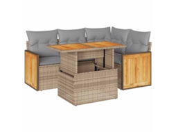 Conjunto Sofás de Jardim 5 Pcs com Almofadões Vime Pe/Acácia Bege MAISON EXCLUSIVE (5 pcs)