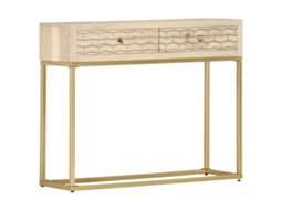 Vidaxl Mesa Consola 90x30x75 Cm Madeira De Mangueira Maciça Dourado