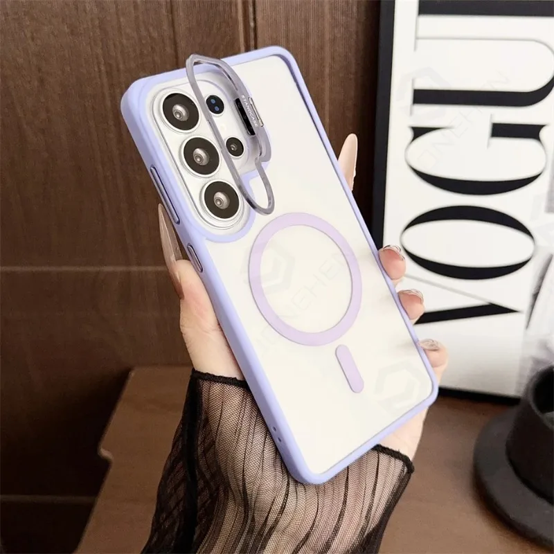 Capa Para Celular Com Suporte Magnético Para Lente (galaxy S22 Ultra 5g Roxo), Compatível Com Carregamento Sem Fio.