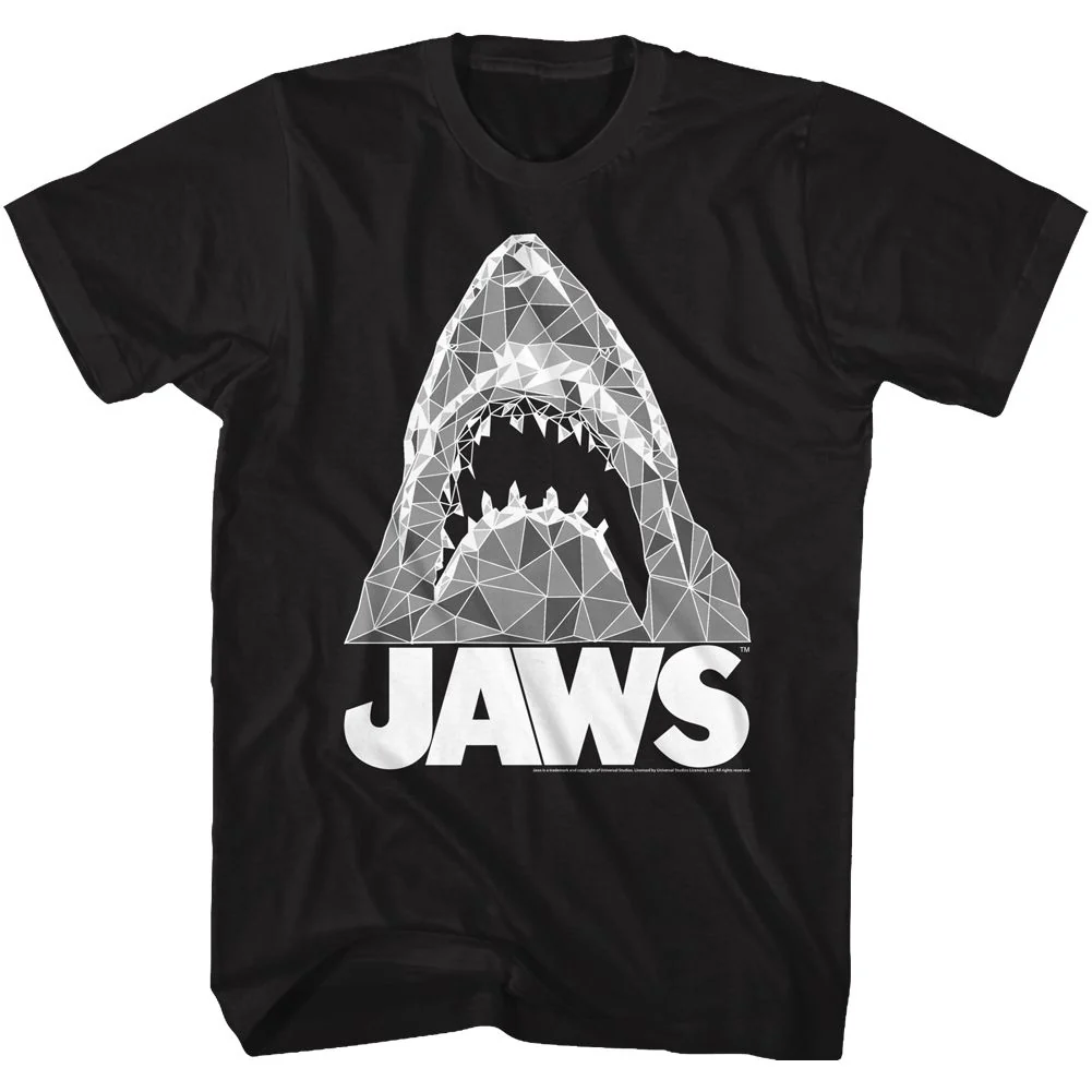 Rockinstone Jaws Movie Geometric Sharks Black Adult T-shirt Size:xxxl