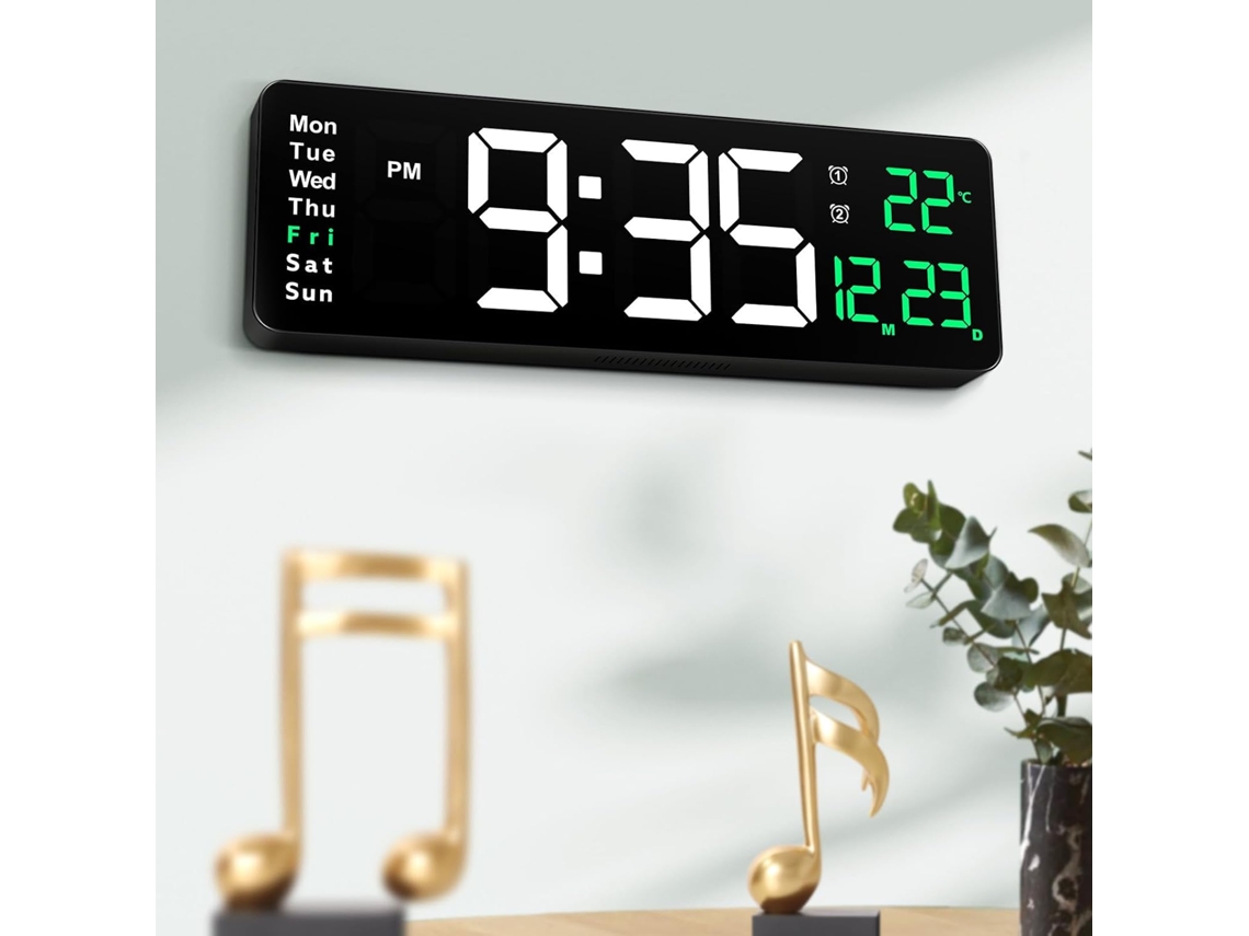 Relógio De Parede Digital Grande De 39 Cm Com Visor Led E Alarme.