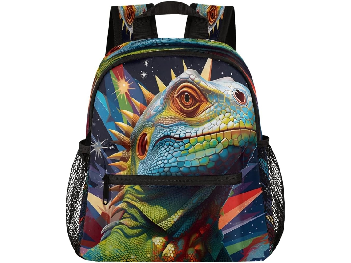 Mochila Infantil Para Meninas Meninos, Com Estampa Camaleão, Crianças, Pré-escolar, Livros Alça Peitoral, Leve
