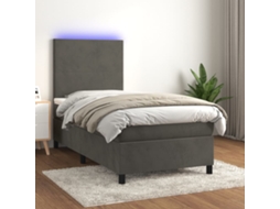 Cama Box Spring C/ Colchão/led 90x190 Cm Veludo Cinzento-escuro