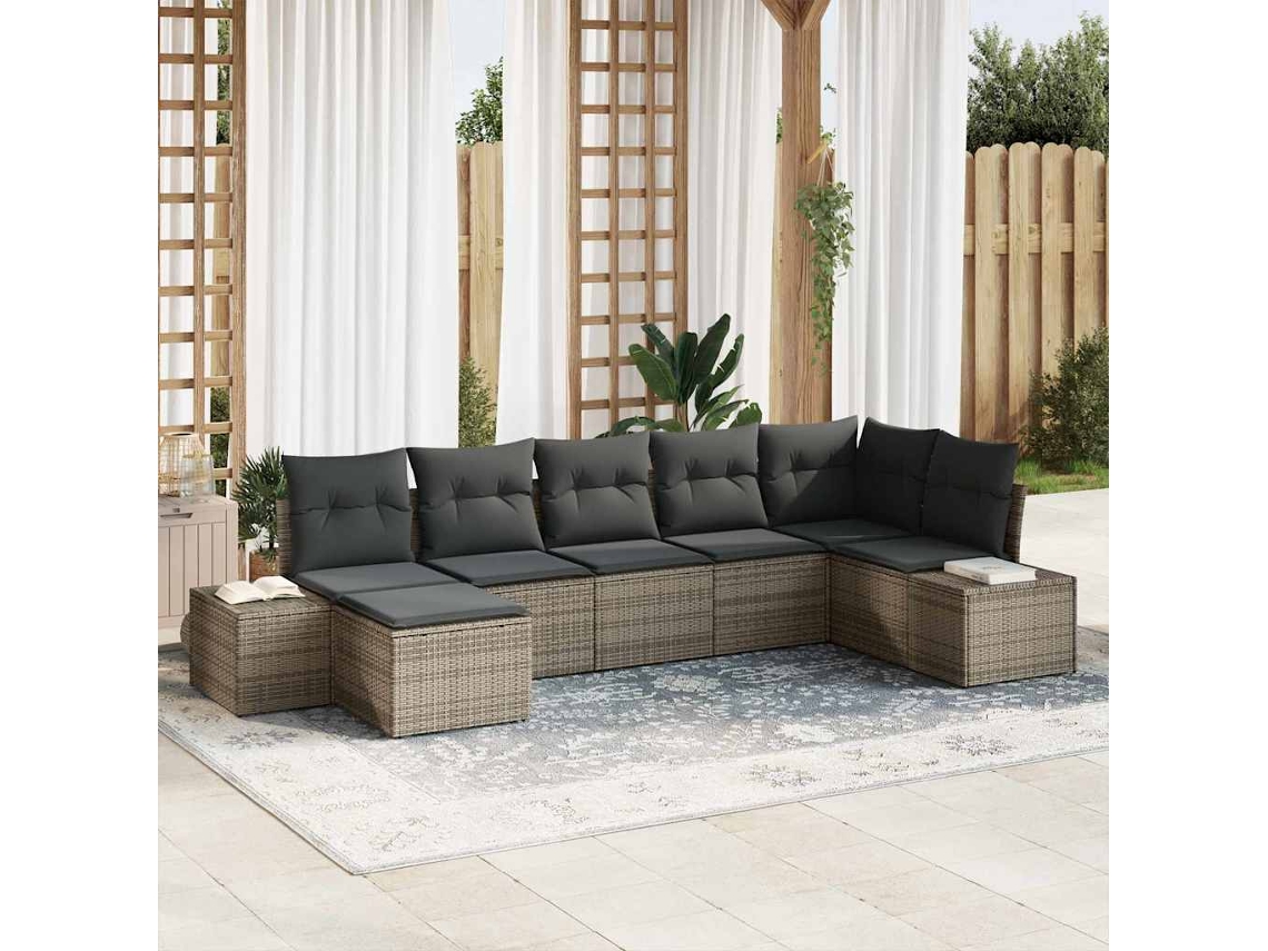 Vidaxl Conjunto De Sofá De Jardim 7 Unid. Cinzeto Vime Pe