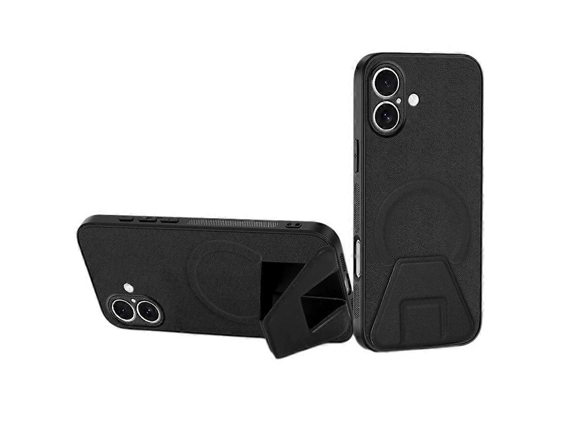 Capa Para Iphone 16 Com Suporte Em Couro Pu Tpu Compatível Com Magsafe