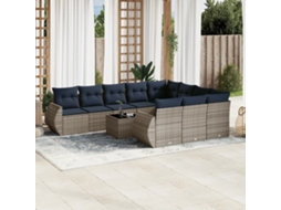 Vidaxl Conjunto De Sofá De Jardim Com 11 Peças E Almofadas Em Rattan Sintético Cinza