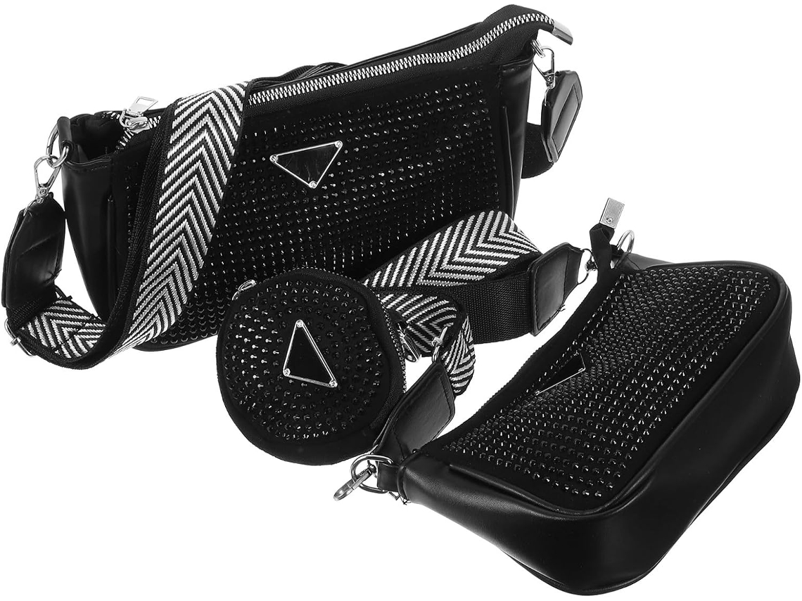 Bolsa Transversal Feminina Com Lantejoulas Em Tecido De Malha Preta, Grande Capacidade, Durável.