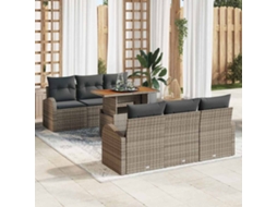 Vidaxl Conjunto De Sofá De Jardim Com Almofada 7 Pcs Cinzeto