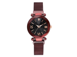 Relógio de Pulso Feminino de Quartzo com Mostrador Estrelado e Fivela Magnética Vermelho