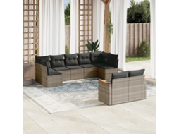 Vidaxl 9 Pcs Conjunto Sofás P/ Jardim Com Almofadões Vime Pe Cinzento
