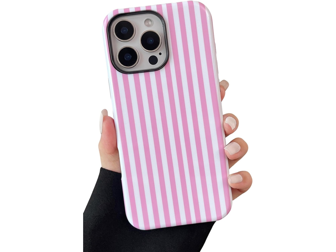 Capa Compatível Com Iphone 16 Pro Max Com Estampa Listrada, Protetora Fina E Resistente A Impactos Em Tpu E Pc Rígido, Rosa
