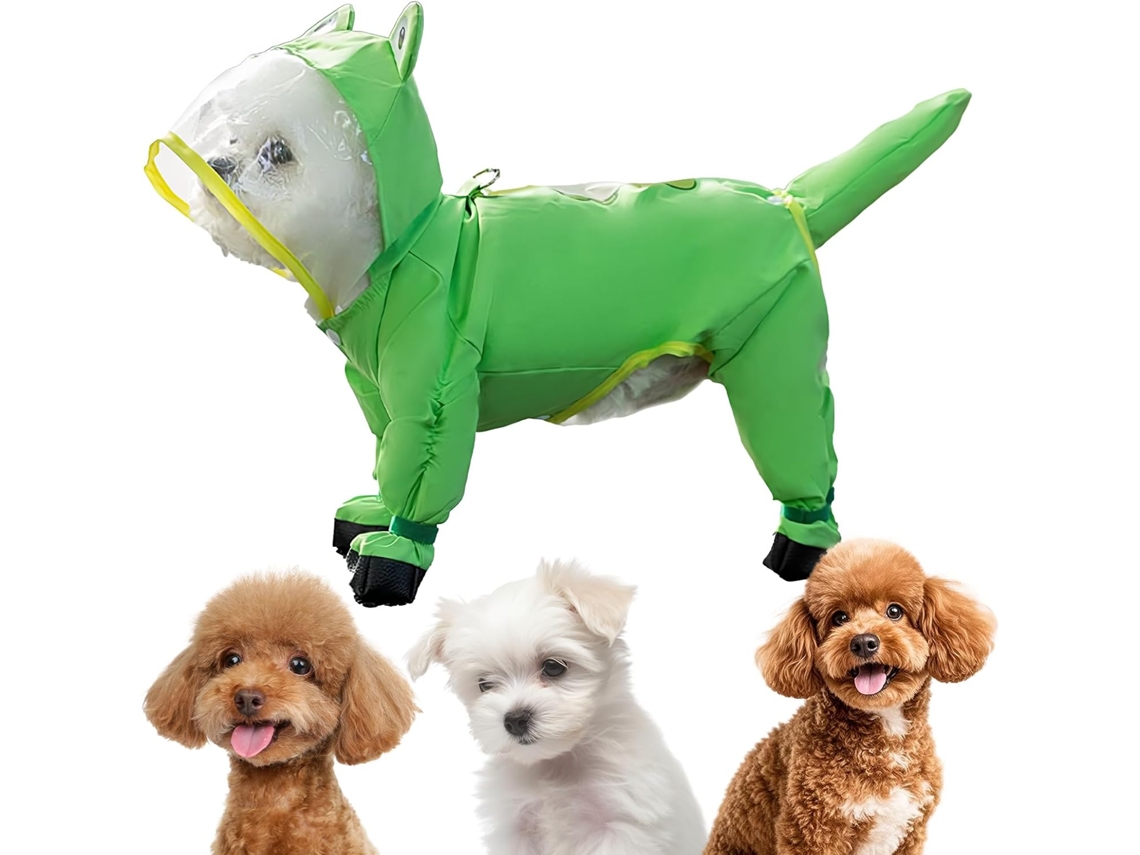 Capa De Chuva Cães Secagem Rápida Com Faixa Refletora E Proteção Cauda Patas