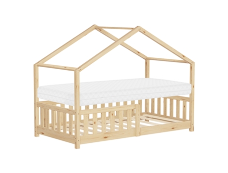 Cama infantil em formato de casa Ml Design em madeira maciça natural, 80 x 160 cm, com colchão