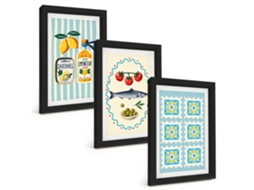 Composição De Quadros Na Paredeilustrações Em Estilo De Cozinha Mediterrânea Moldura Preta Quadros Para A Sala De Estar Espelharte (3 Peças 20x30 Cm)