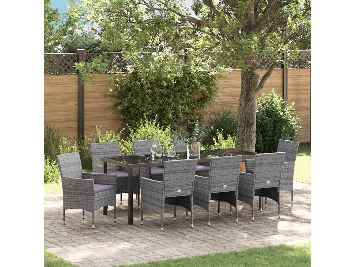 Vidaxl Conjunto De Jantar Para Jardim 9 Unid. Cinzeto Vime Pe