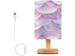 Luminária De Cabeceira Pequena Skyshu Com Estampa Escamas Sereia, Luminária De Mesa Led Usb, Luminária De Cabeceira Com