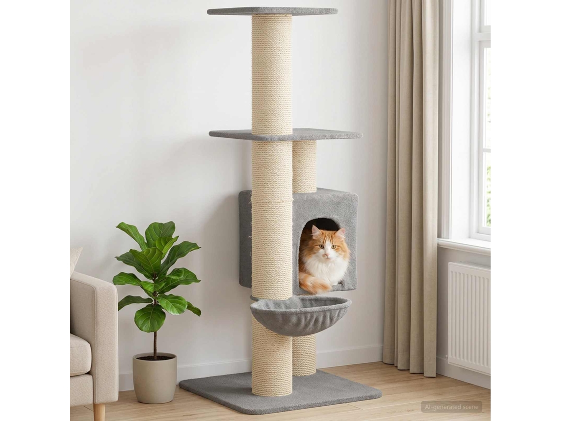 Vidaxl Árvore Com Postes De Sisal Cinzento-claro 137 Cm