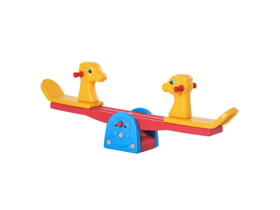 Baloiço Infantil em Forma de Girafa com Encosto Guidão Texturizado Carga 20kg por Assento para Interior e Exterior 150x32x60cm Multicor