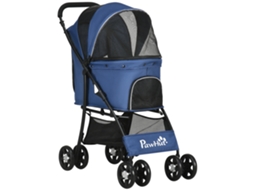 Carrinho Pet Bebê Pequeno Mini Cesta Cobertura 4 Andares Almofada 2 Coleiras 2 Freios Aço Oxford 81x48x99cm Preto Azul Escuro Ge