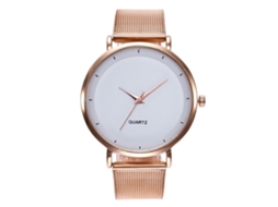 Relógio de Pulso de Quartzo com Pulseira de Malha Estilo Moderno Esfera Redonda Branco