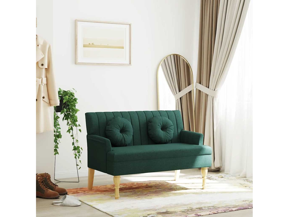 Vidaxl Banco C/ Almofadões 113x64,5x75,5 Cm Tecido Verde-escuro