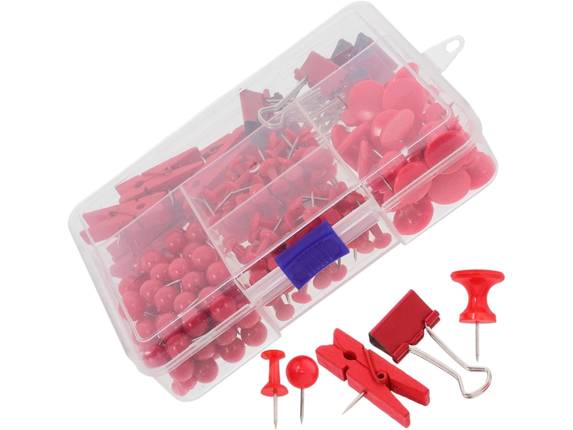 Conjunto De Tachinhas E Clipes Papel Vermelhos Fuoyloo, 200 Peças Multifuncionais Para Decoração E Organização Em Murais
