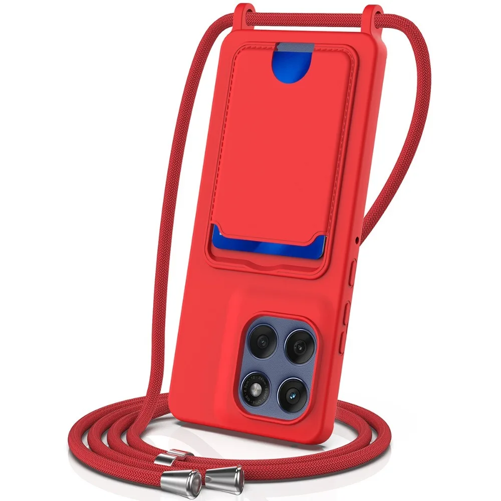 (vermelho, Motorola Edge 70 Fusion) Capa Transversal Para Celular, Feita De Silicone, Com Porta-cartões E Proteção Contra Quedas.