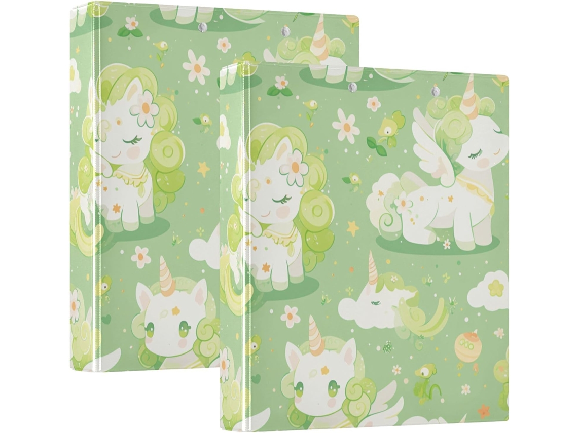 Pasta Caderno Com Estampa Unicórnio Verde Fluorescente, 3,8cm 1-1 2 Polegadas, 3 Argolas Com Prancheta