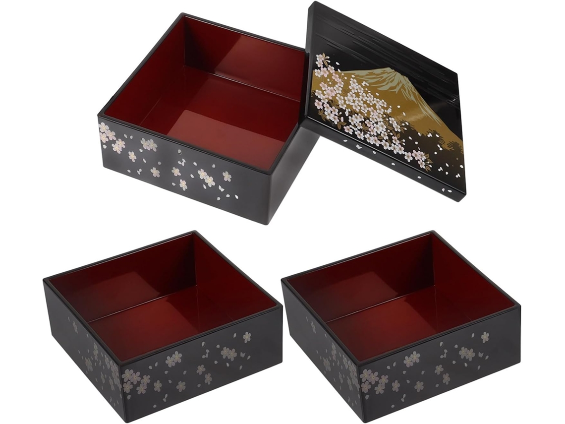 Marmita Japonesa Bento De Plástico Preto, 3 Camadas, Com Tampa